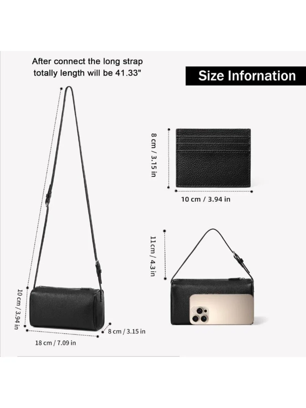 Genuine Leather Barrel Bag with Adjustable Strap, Calfskin Hobo Crossbody Purse